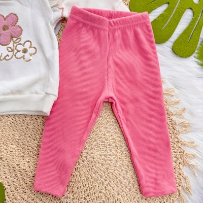 Conj. Casaco de Moletom Chic Flor e Calça Ribana em Plush - Off White e Risa